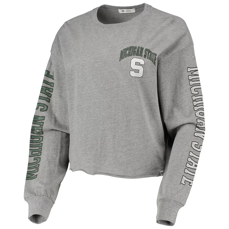 '47 Heathered Gray Michigan State Spartans Ultra Max Parkway Long Sleeve Cropped T-Shirt