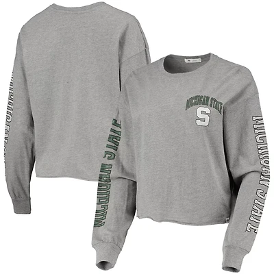 '47 Heathered Gray Michigan State Spartans Ultra Max Parkway Long Sleeve Cropped T-Shirt
