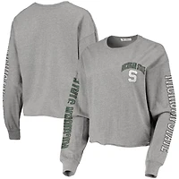 '47 Heathered Gray Michigan State Spartans Ultra Max Parkway Long Sleeve Cropped T-Shirt