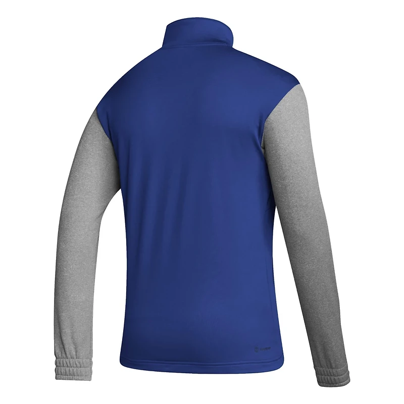 adidas /Heathered Gray Kansas Jayhawks Team AEROREADY Half-Zip Top