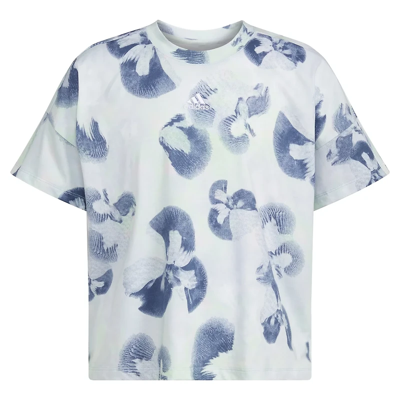 adidas Girls' All Over Print Loose Heather Box Short Sleeve Shirt
