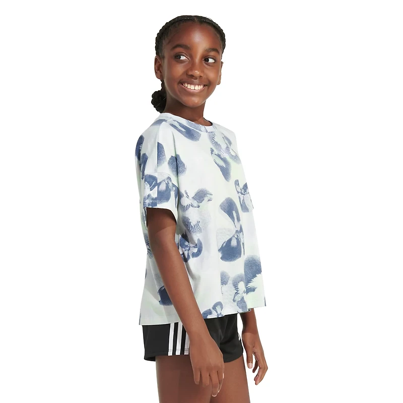 adidas Girls' All Over Print Loose Heather Box Short Sleeve Shirt