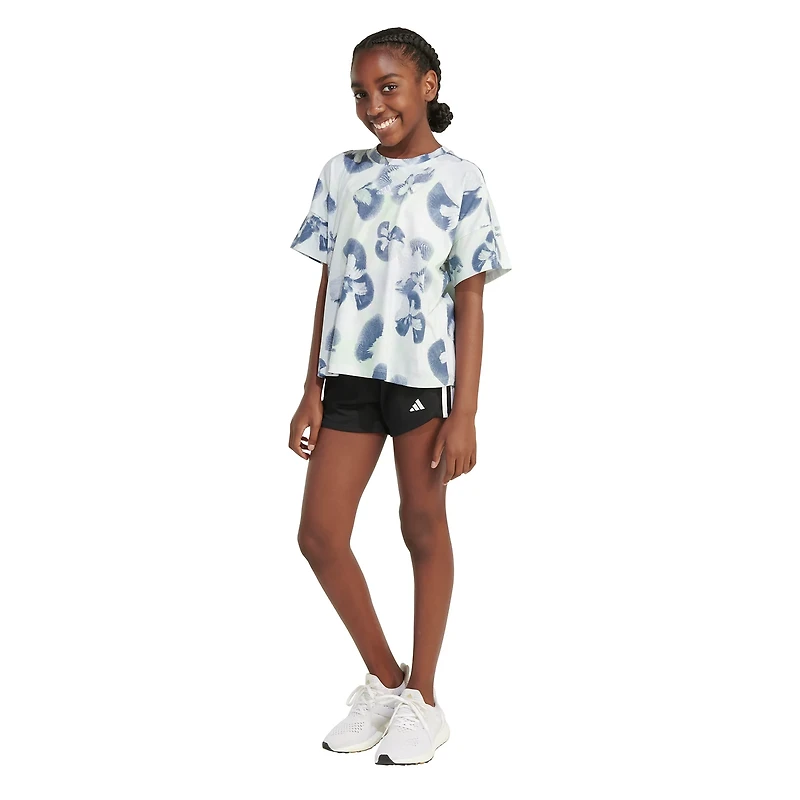adidas Girls' All Over Print Loose Heather Box Short Sleeve Shirt