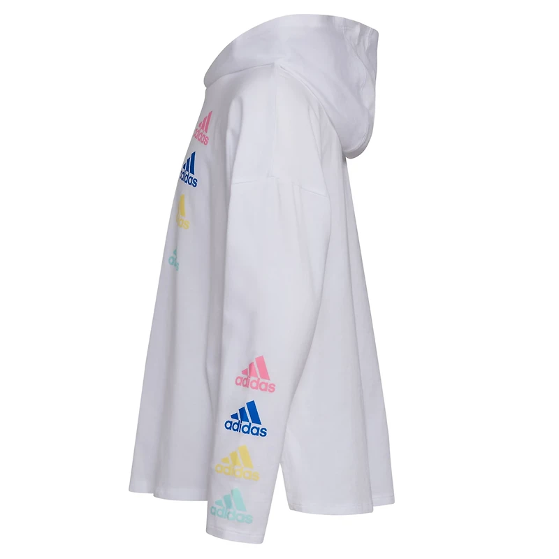 adidas Girls' Curved Hem Hooded T-Shirt