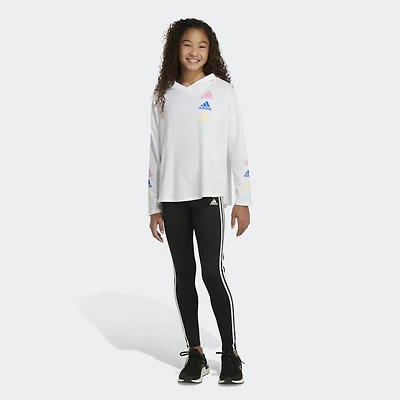 adidas Girls' Curved Hem Hooded T-Shirt