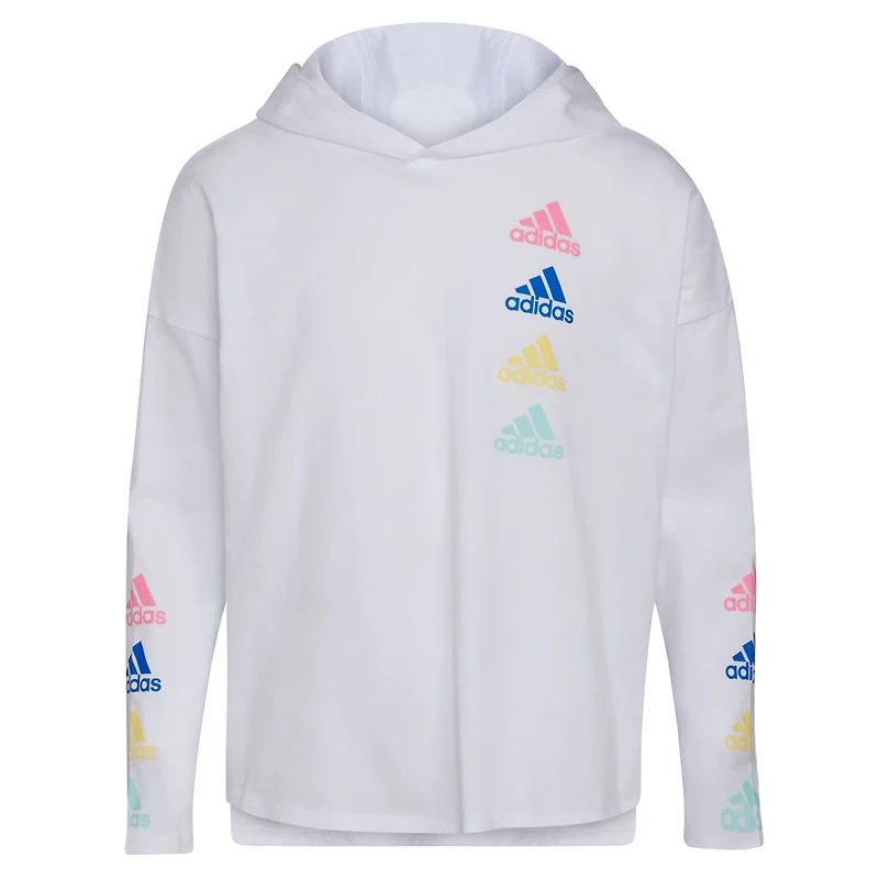 adidas Girls' Curved Hem Hooded T-Shirt