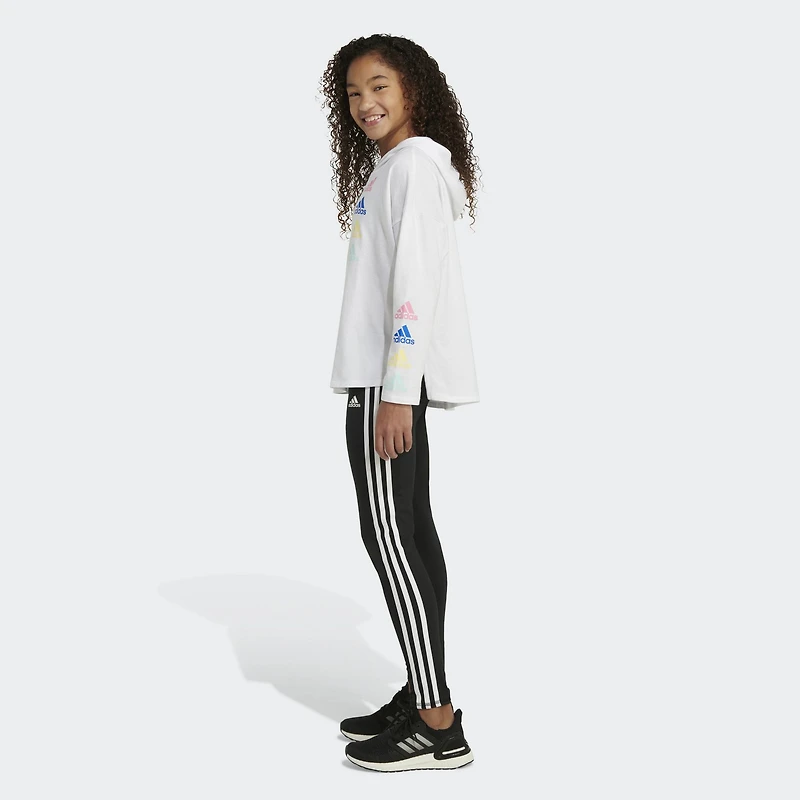 adidas Girls' Curved Hem Hooded T-Shirt