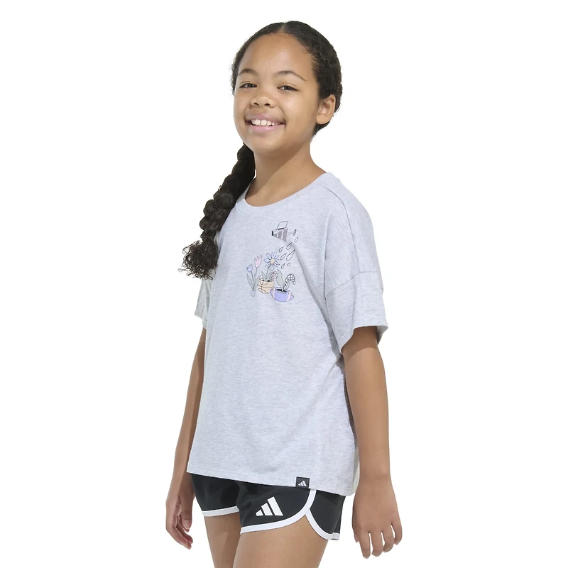 adidas Girls' Drop Shoulder Sports Garden Heather T-shirt