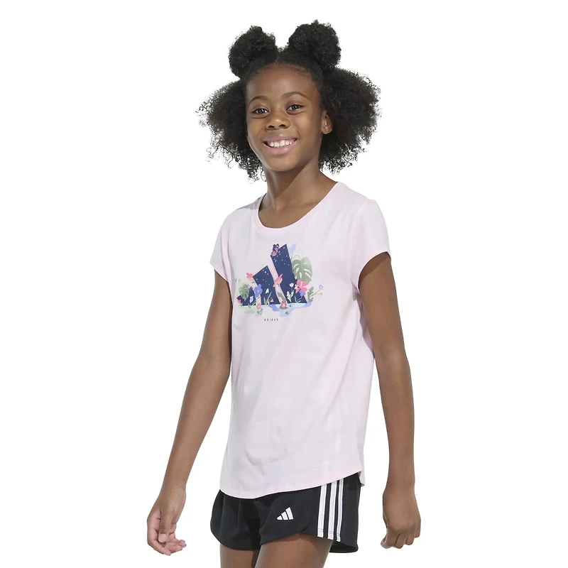 adidas Girls' Essential 3-Bar Flora Graphic T-shirt