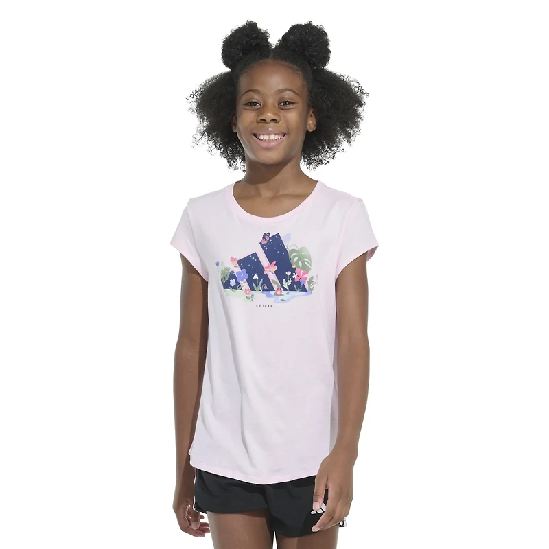 adidas Girls' Essential 3-Bar Flora Graphic T-shirt