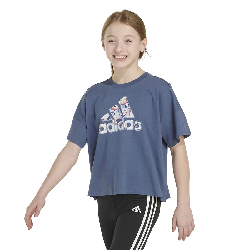 adidas Girls' Short Sleeve Loose Box Tee