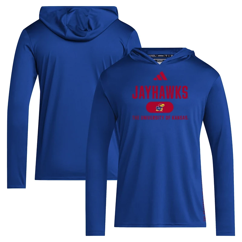 adidas Kansas Jayhawks 2024 Sideline Hooded Long Sleeve T-Shirt