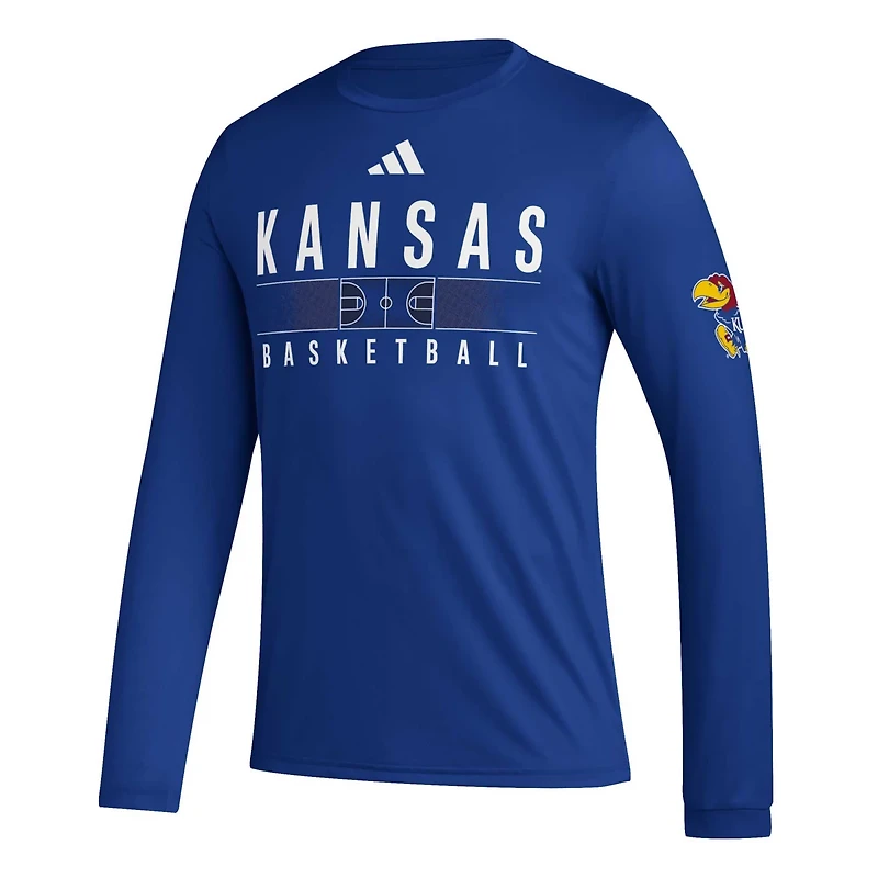 adidas Kansas Jayhawks Practice Basketball Pregame AEROREADY Long Sleeve T-Shirt