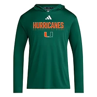adidas Miami Hurricanes 2025 AEROREADY Sideline Training Long Sleeve Hooded T-Shirt