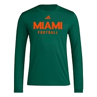 adidas Miami Hurricanes Locker Practice Football Pre-Game Long Sleeve T-Shirt