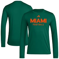 adidas Miami Hurricanes Locker Practice Football Pre-Game Long Sleeve T-Shirt