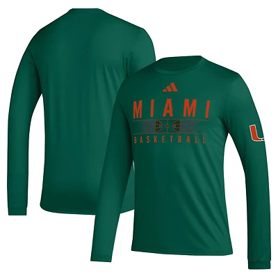 adidas Miami Hurricanes Practice Basketball Pregame AEROREADY Long Sleeve T-Shirt