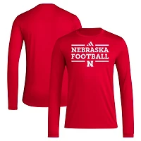 adidas Nebraska Huskers Locker Football Pre-Game AEROREADY Long Sleeve T-Shirt