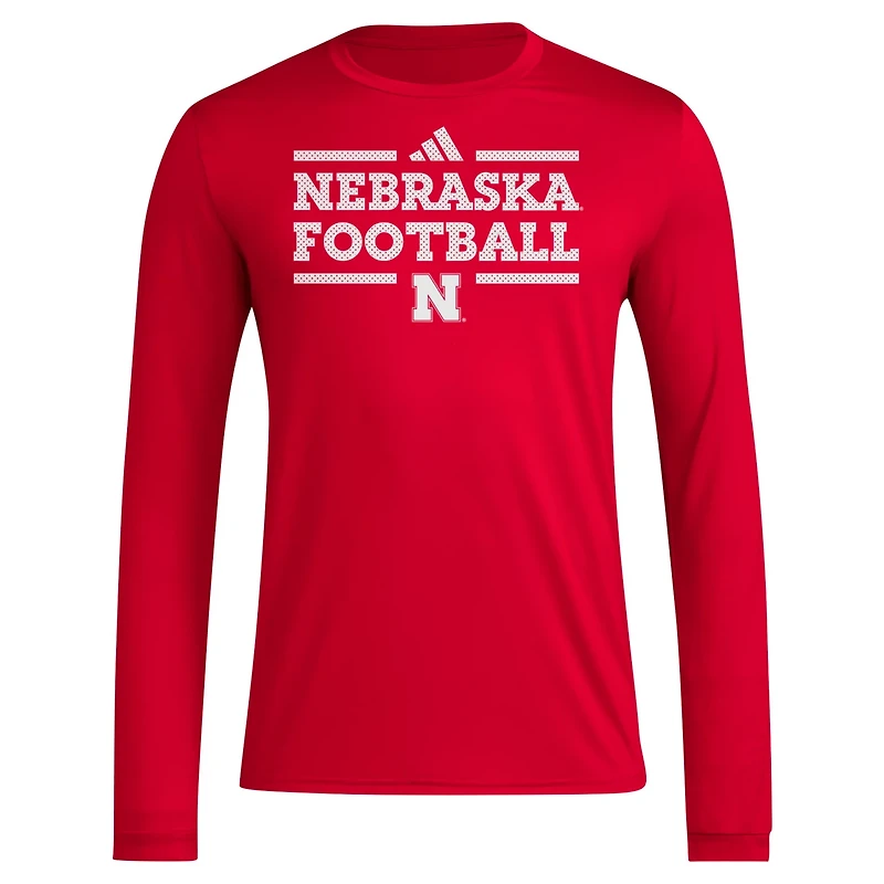 adidas Nebraska Huskers Locker Football Pre-Game AEROREADY Long Sleeve T-Shirt