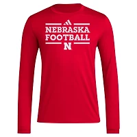 adidas Nebraska Huskers Locker Football Pre-Game AEROREADY Long Sleeve T-Shirt