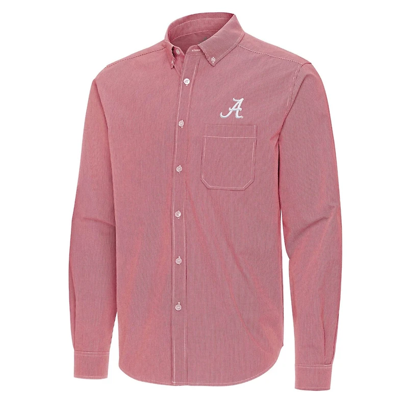 Antigua Alabama Tide Porter Woven Tri-Blend Long Sleeve Button-Down Shirt