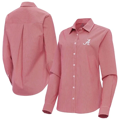 Antigua Alabama Tide Porter Woven Tri-Blend Long Sleeve Button-Up Shirt