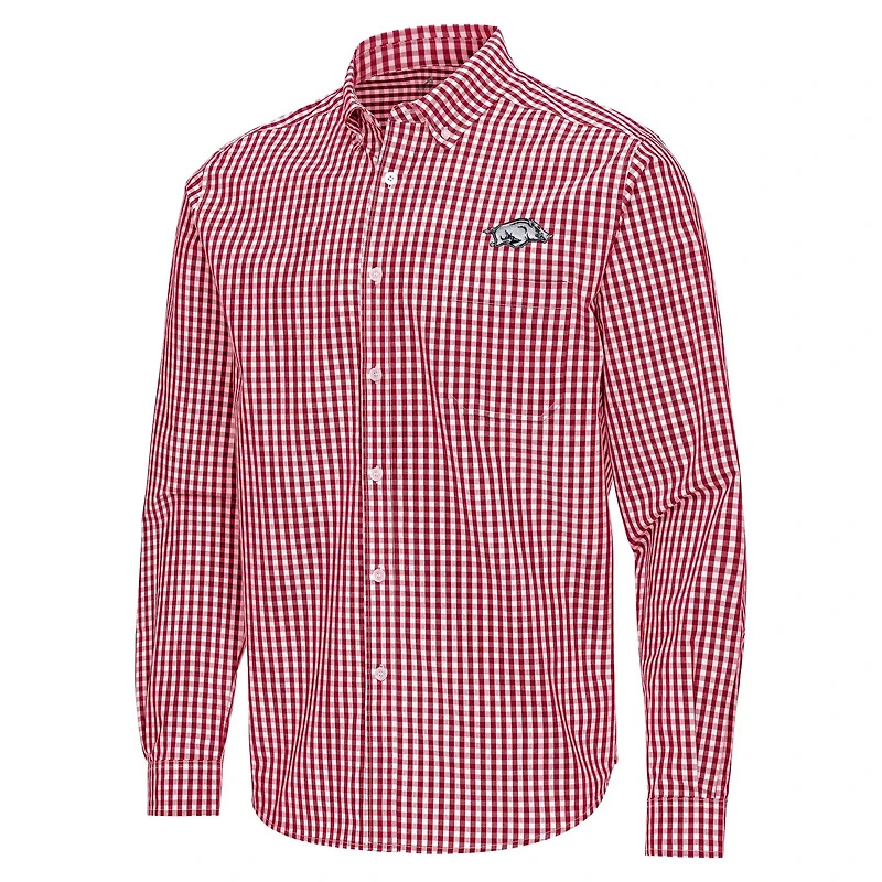 Antigua Arkansas Razorbacks Ellis Woven Tri-Blend Long Sleeve Button-Down Shirt