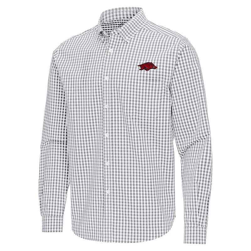 Antigua Arkansas Razorbacks Ellis Woven Tri-Blend Long Sleeve Button-Down Shirt