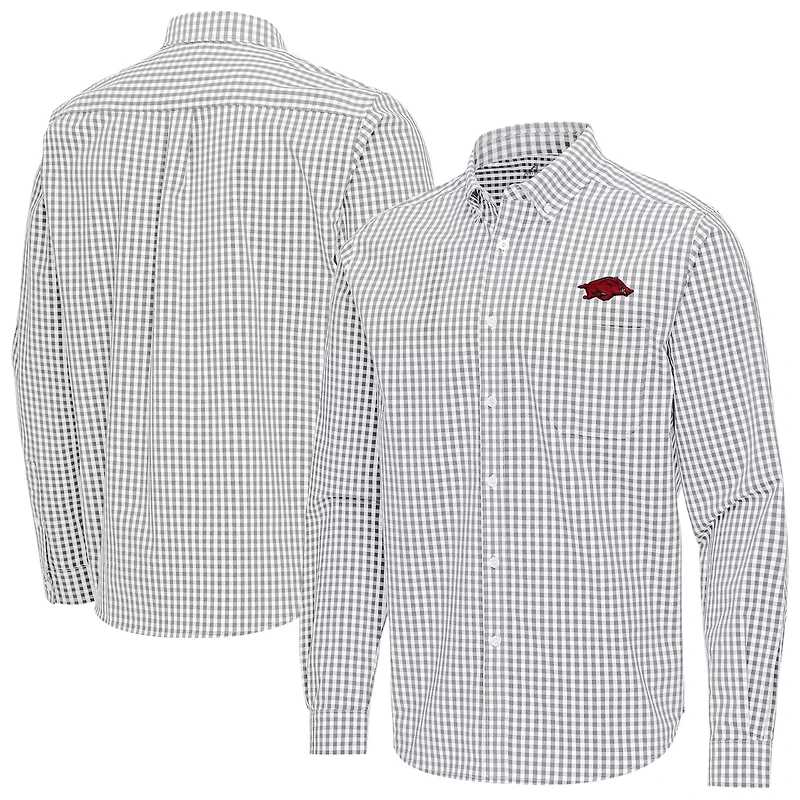 Antigua Arkansas Razorbacks Ellis Woven Tri-Blend Long Sleeve Button-Down Shirt