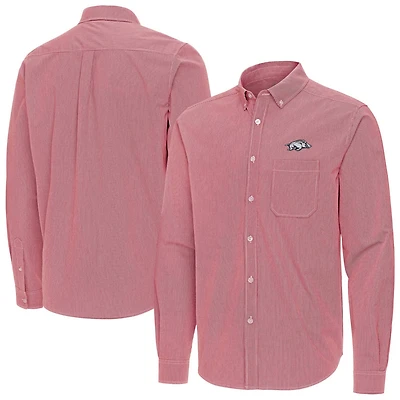 Antigua Arkansas Razorbacks Porter Woven Tri-Blend Long Sleeve Button-Down Shirt