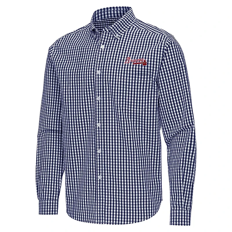 Antigua Atlanta Braves Ellis Woven Tri-Blend Button-Down Shirt