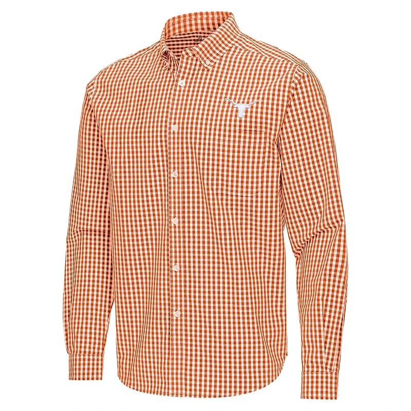 Antigua Burnt Texas Longhorns Ellis Woven Tri-Blend Long Sleeve Button-Down Shirt
