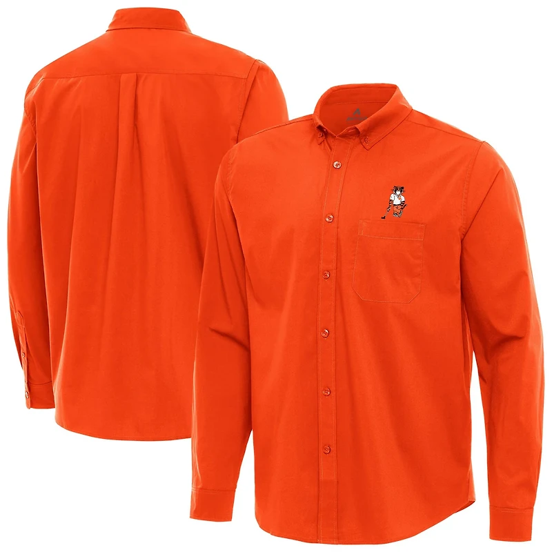 Antigua Clemson Tigers Golfer Flight Tri-Blend Woven Long Sleeve Button-Down Shirt