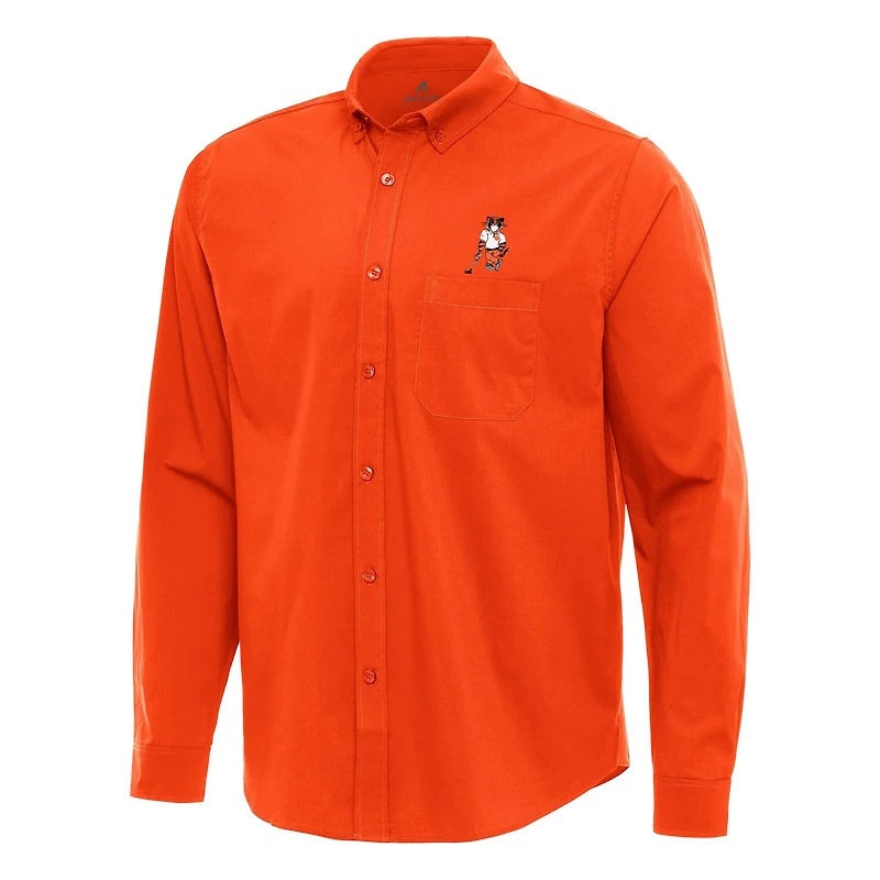 Antigua Clemson Tigers Golfer Flight Tri-Blend Woven Long Sleeve Button-Down Shirt