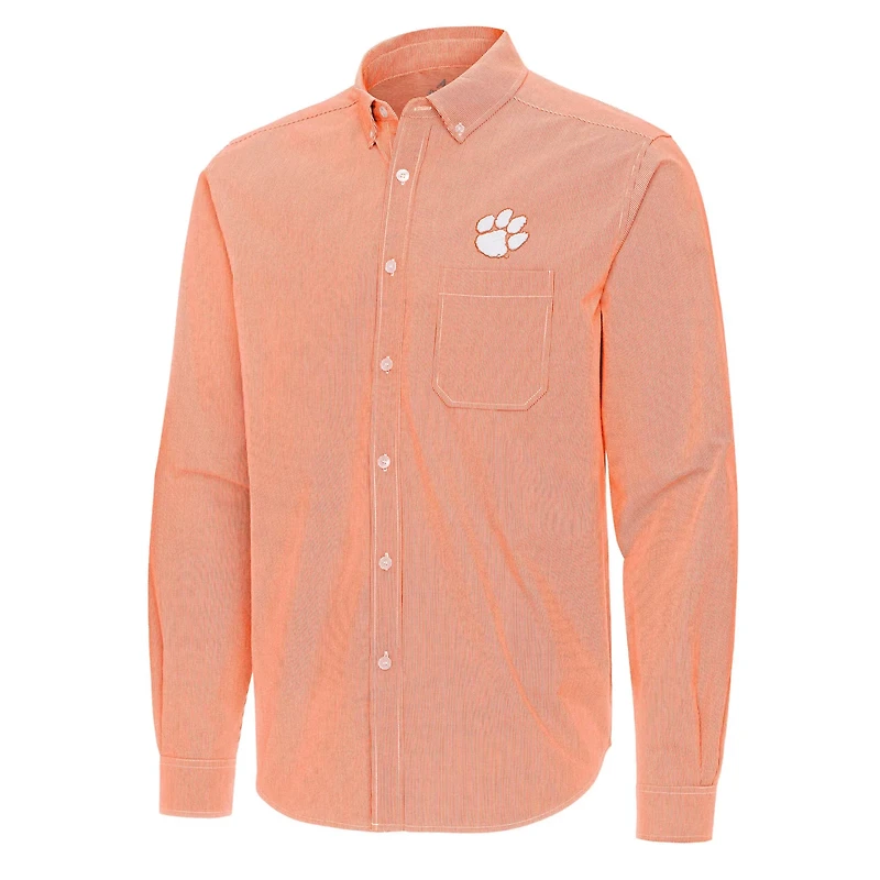 Antigua Clemson Tigers Porter Woven Tri-Blend Long Sleeve Button-Down Shirt