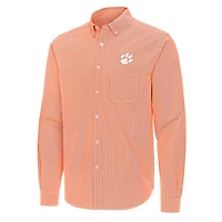 Antigua Clemson Tigers Porter Woven Tri-Blend Long Sleeve Button-Down Shirt