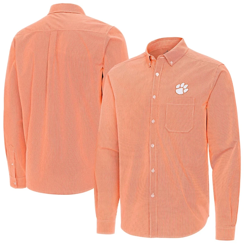 Antigua Clemson Tigers Porter Woven Tri-Blend Long Sleeve Button-Down Shirt