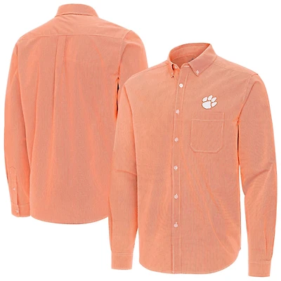 Antigua Clemson Tigers Porter Woven Tri-Blend Long Sleeve Button-Down Shirt