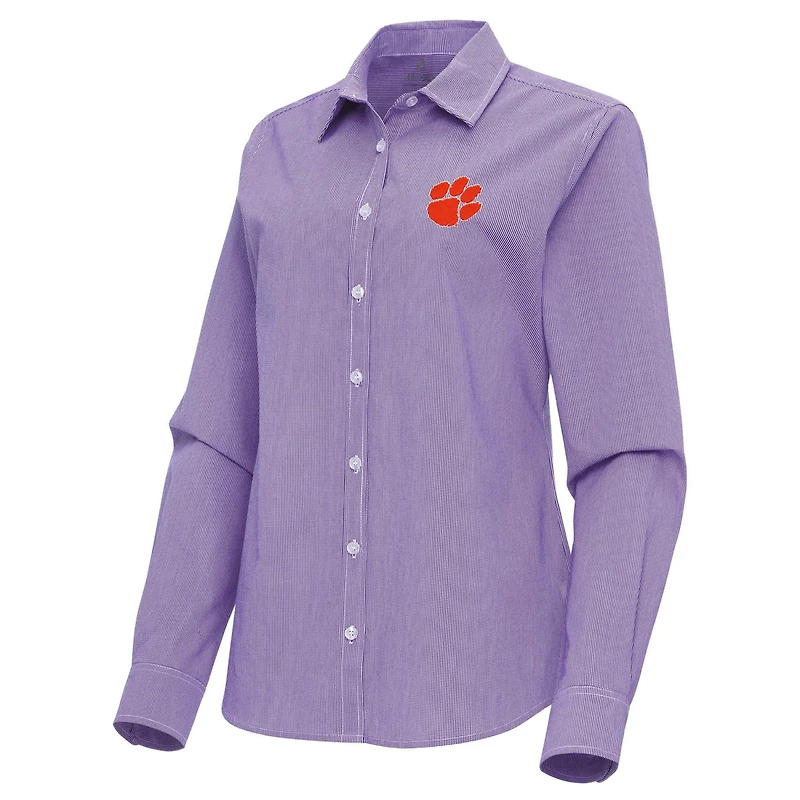 Antigua Clemson Tigers Porter Woven Tri-Blend Long Sleeve Button-Up Shirt