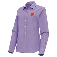 Antigua Clemson Tigers Porter Woven Tri-Blend Long Sleeve Button-Up Shirt