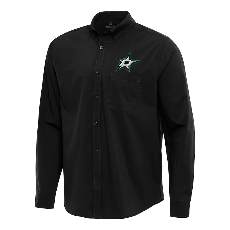 Antigua Dallas Stars Flight Woven Tri-Blend Long Sleeve Button-Down Shirt