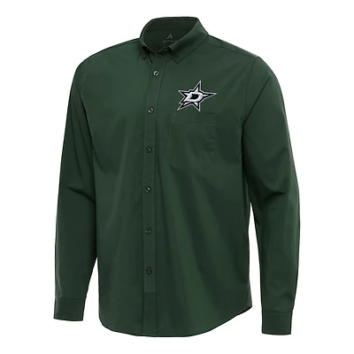Antigua Dallas Stars Flight Woven Tri-Blend Long Sleeve Button-Down Shirt