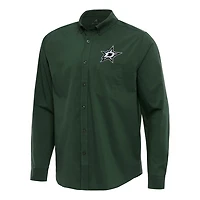 Antigua Dallas Stars Flight Woven Tri-Blend Long Sleeve Button-Down Shirt