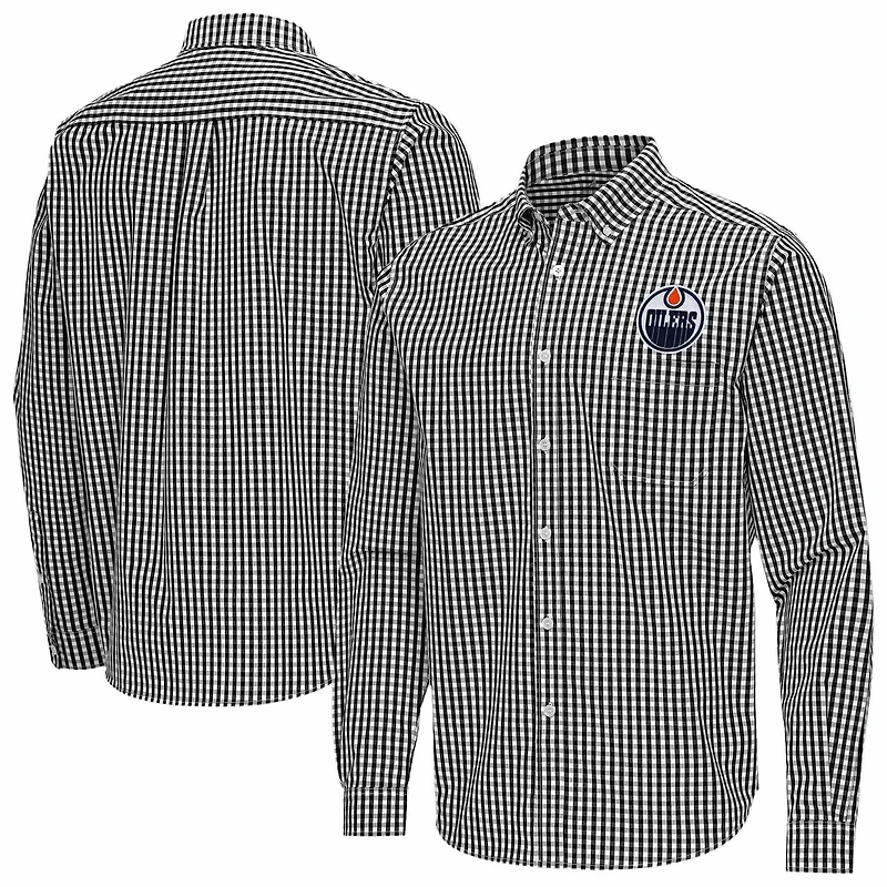 Antigua Edmonton Oilers Ellis Tri-Blend Long Sleeve Button-Down Shirt