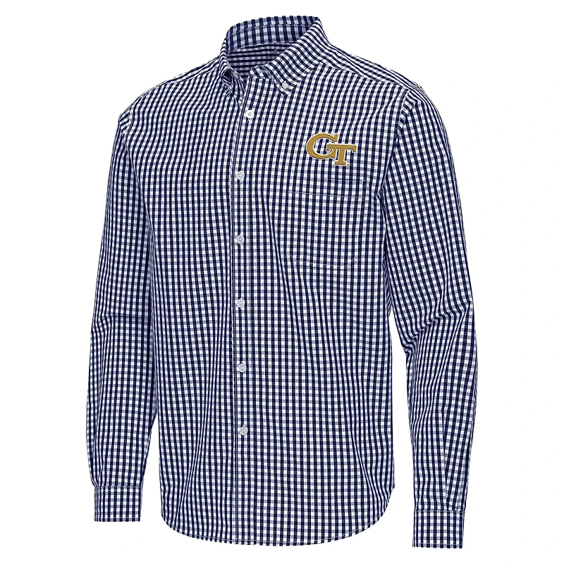 Antigua Georgia Tech Yellow Jackets Ellis Woven Tri-Blend Long Sleeve Button-Down Shirt