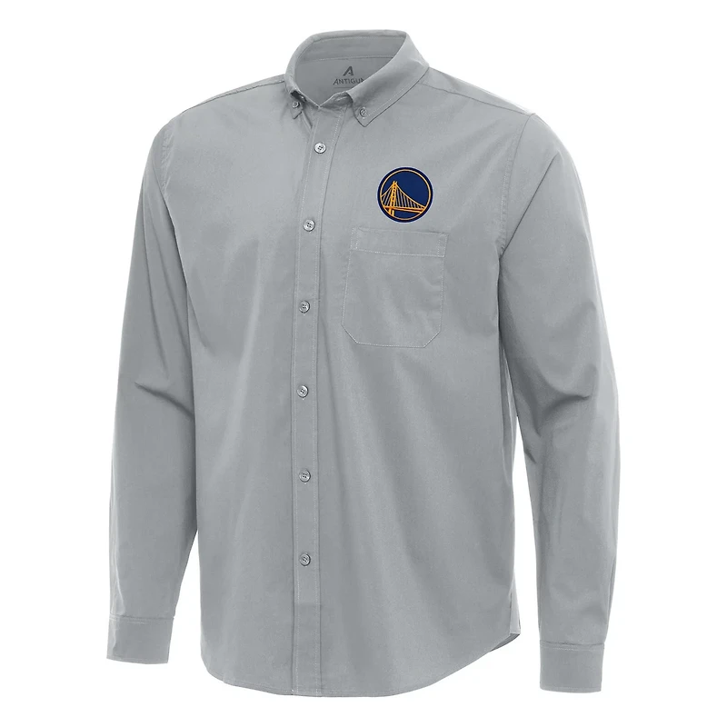 Antigua Golden State Warriors Flight Woven Tri-Blend Long Sleeve Button-Down Shirt