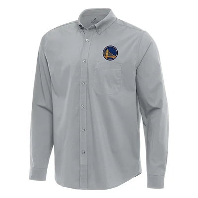 Antigua Golden State Warriors Flight Woven Tri-Blend Long Sleeve Button-Down Shirt