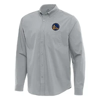 Antigua Golden State Warriors Flight Woven Tri-Blend Long Sleeve Button-Down Shirt