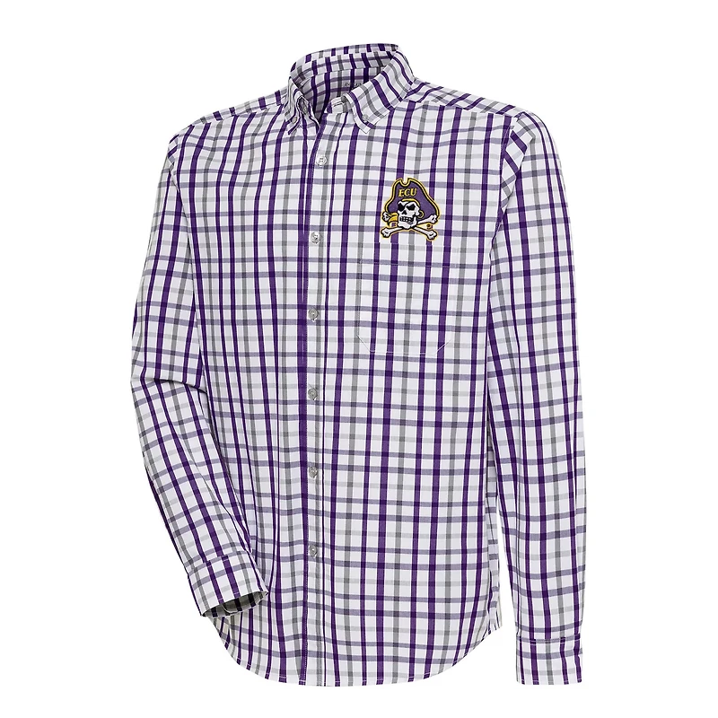 Antigua Gray ECU Pirates Tending Tri-Blend Button-Down Long Sleeve Shirt