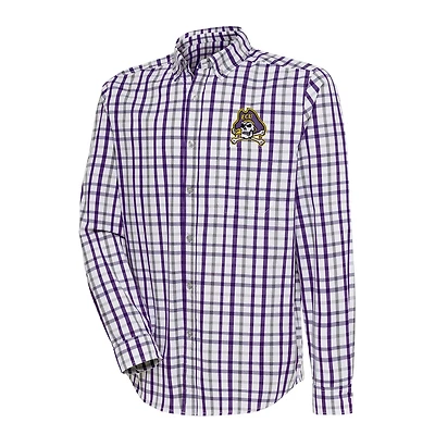Antigua Gray ECU Pirates Tending Tri-Blend Button-Down Long Sleeve Shirt
